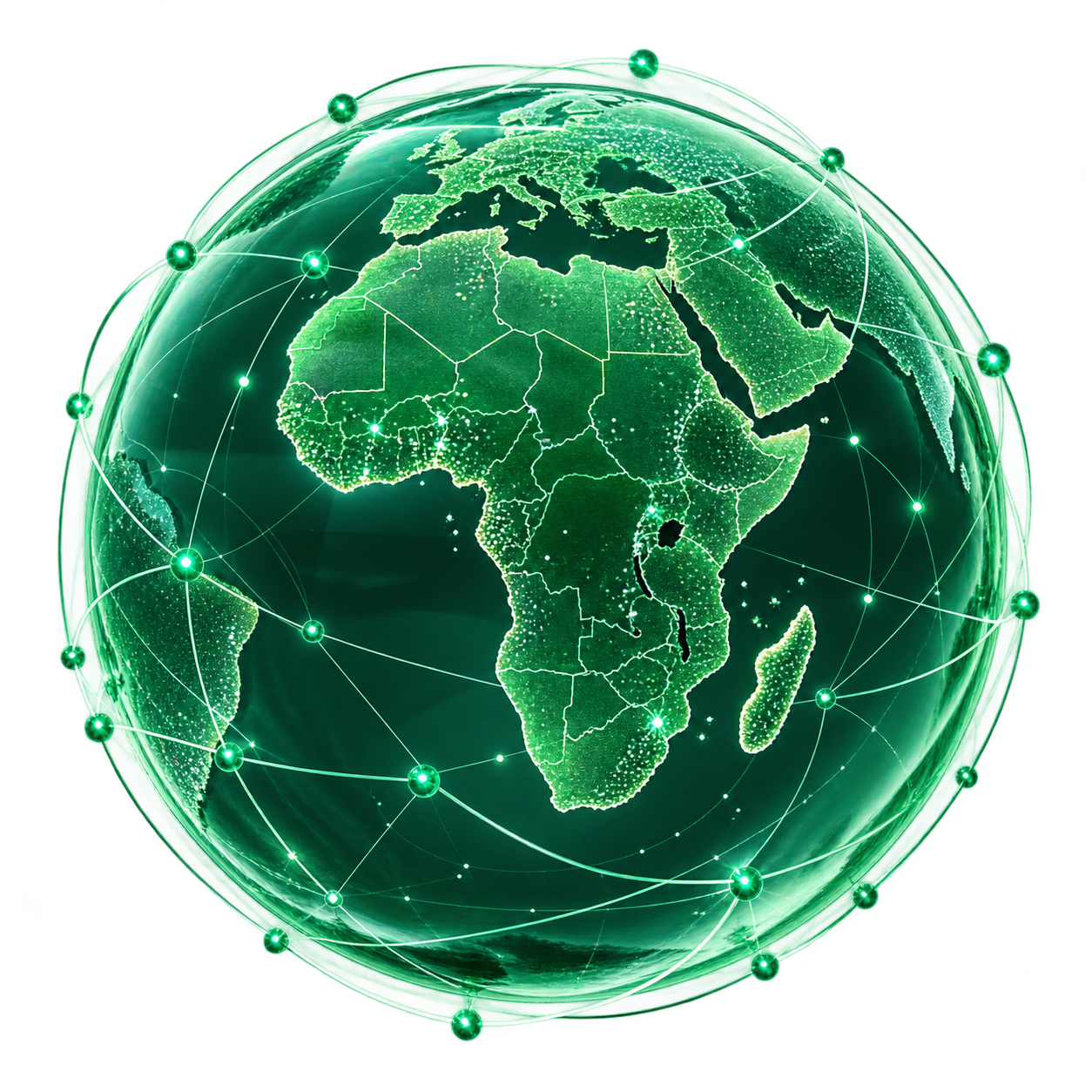 Emerald network globe centred on Africa